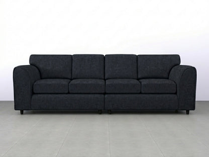 Black Alaska Fabric 4 Seater Sofa with full back support, designed for comfort and style in a modern living room.