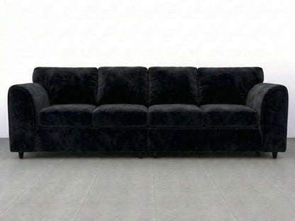 Black plush velvet 4-seater full back corner sofa by Gamzo Outlet, featuring a modern design and comfortable seating for four.