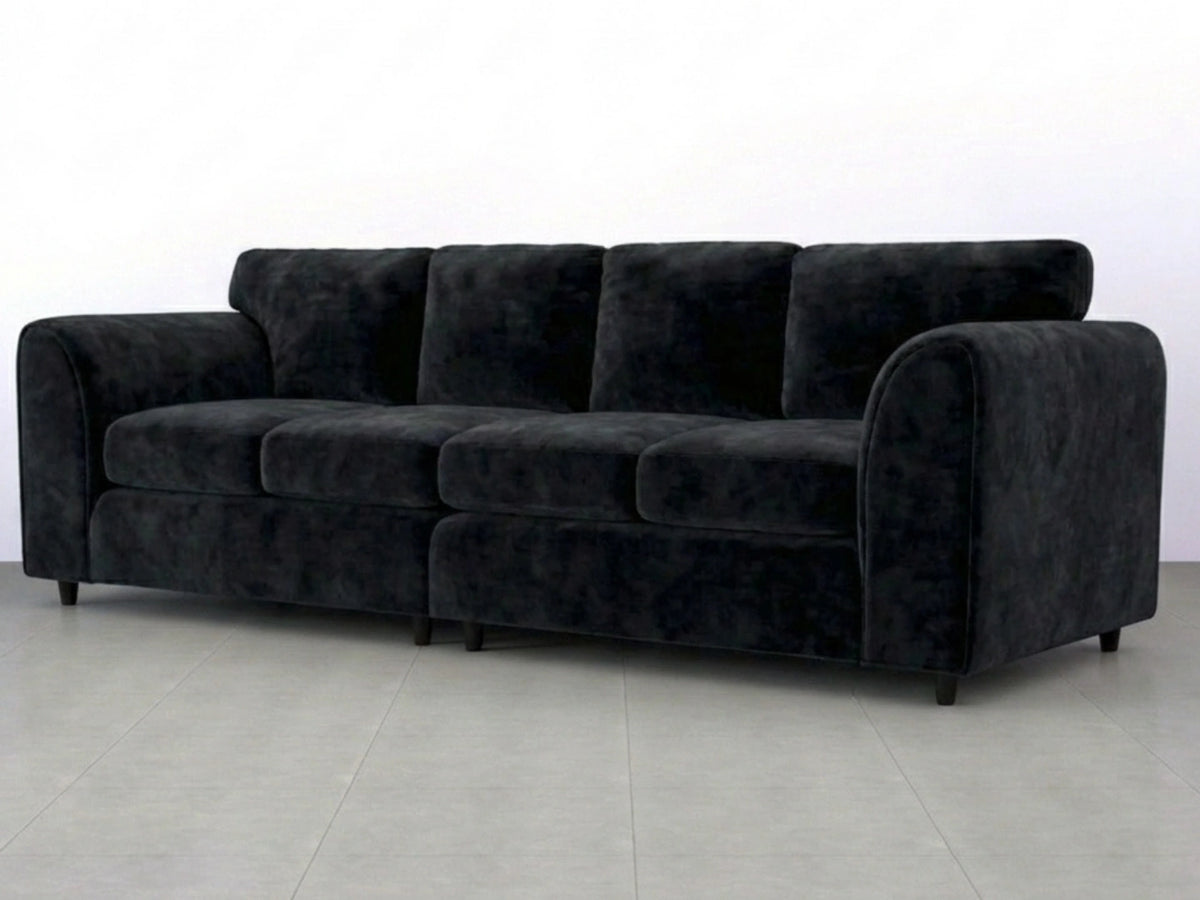 Black plush velvet 4-seater full back corner sofa by Gamzo Outlet, featuring a modern design and comfortable seating.