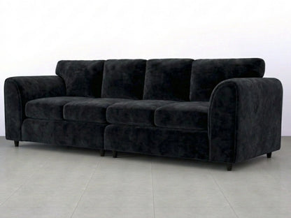Black plush velvet 4-seater full back corner sofa by Gamzo Outlet, featuring a modern design and comfortable seating.