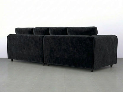 Black plush velvet 4-seater full back corner sofa by Gamzo Outlet with spacious, comfortable seating for living room decor.