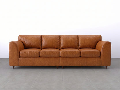 Brown Dillon full back 4-seater leather sofa by Gamzo Outlet, showcasing plush cushions and sleek design in a modern living room setting.
