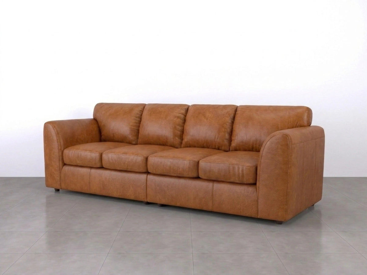 Brown Dillon full back 4-seater leather sofa by Gamzo Outlet, showing plush cushions and classic design.