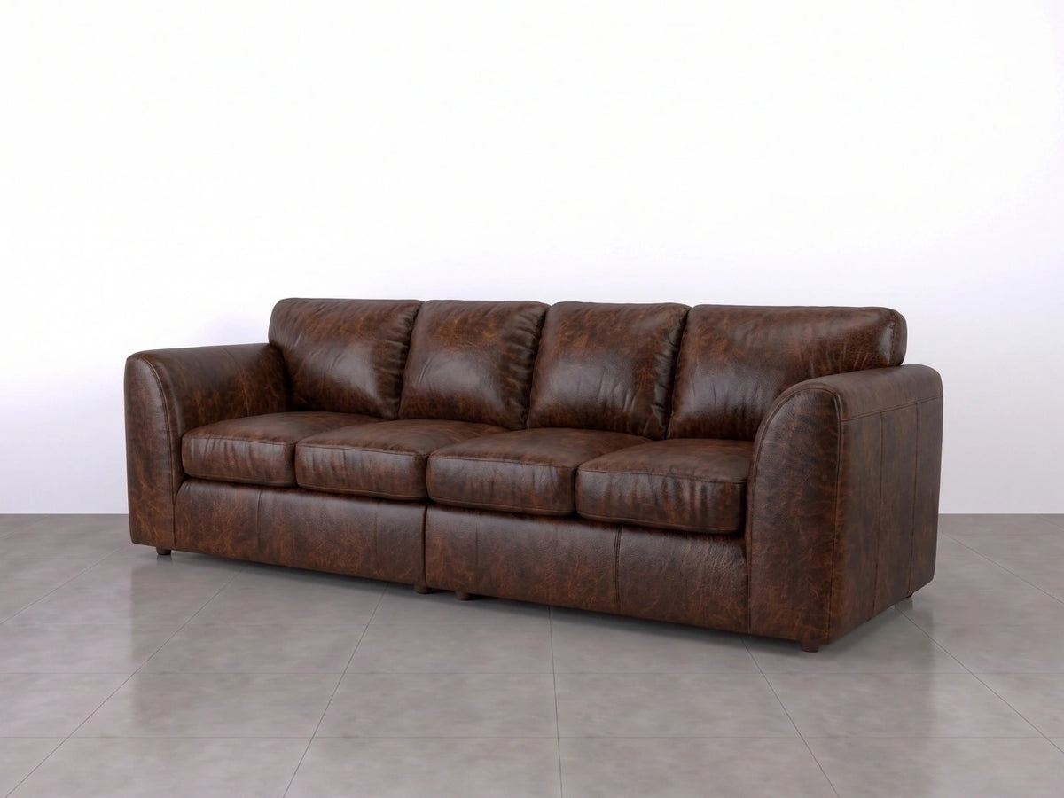Chocolate brown Dillon full back 4-seater leather sofa by Gamzo Outlet, showcasing plush cushioned seating and sleek design.