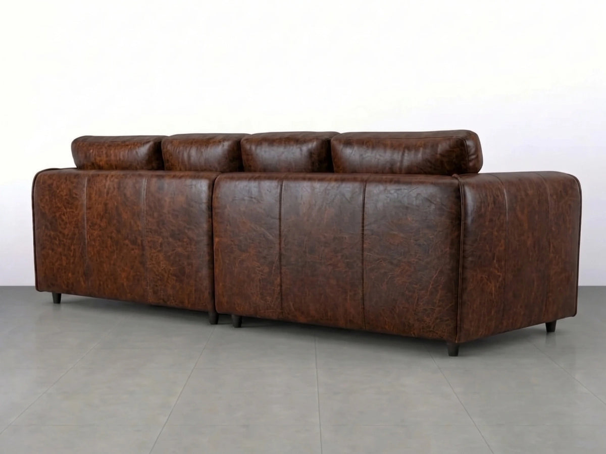 Chocolate brown Dillon full back 4-seater leather sofa by Gamzo Outlet, showcasing plush cushions and sleek design.