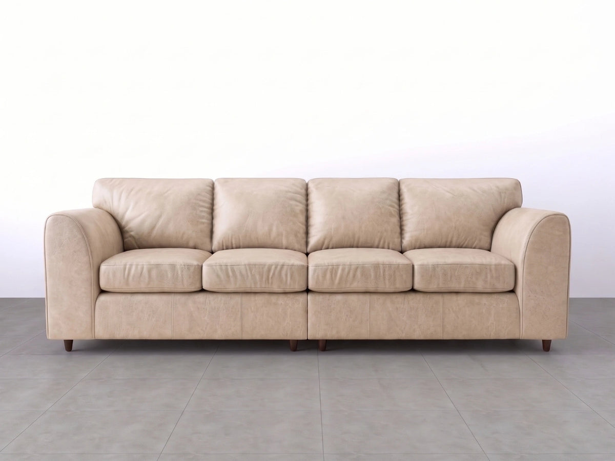 Cream Dillon full back 4-seater leather sofa by Gamzo Outlet with plush cushions and modern design, perfect for living room seating.