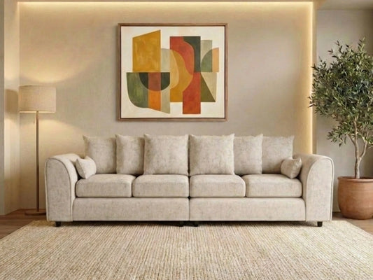 Cream Alaska Fabric 4 Seater Scatter Back Corner Sofa by Gamzo Outlet, showcasing plush cushions and stylish design.
