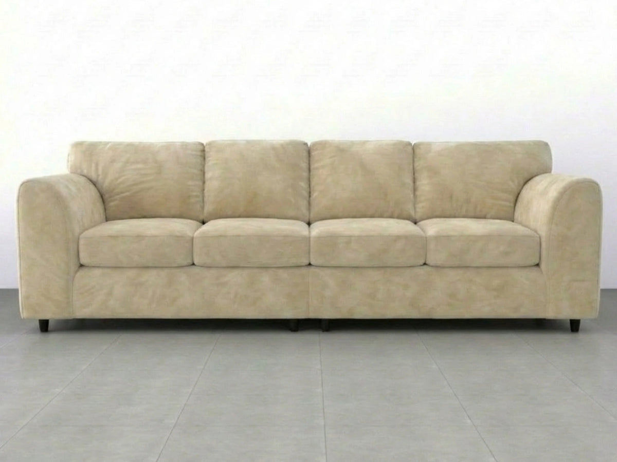 Cream plush velvet 4-seater full back corner sofa by Gamzo Outlet, showcasing soft fabric and stylish design.