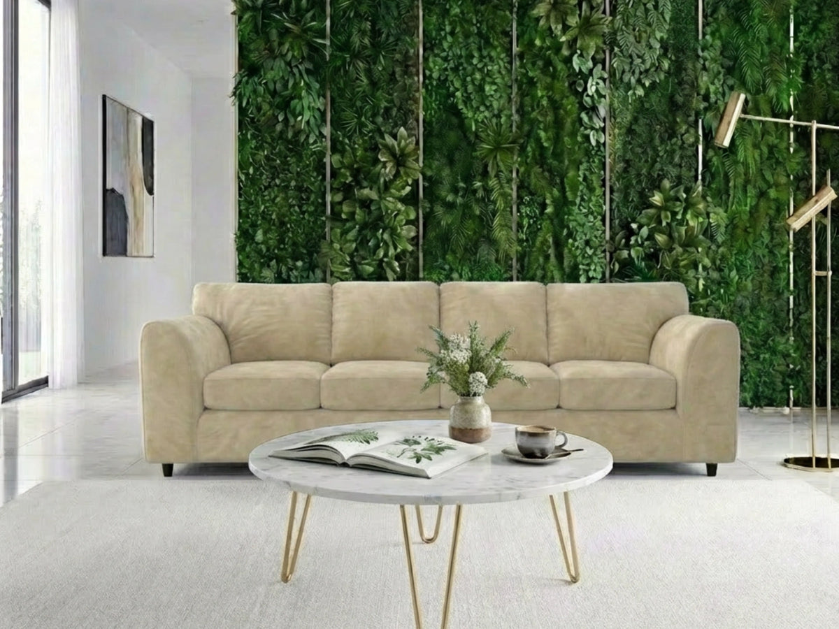 Cream plush velvet 4-seater full back corner sofa by Gamzo Outlet, showcasing soft upholstery and spacious seating design.