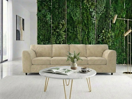 Cream plush velvet 4-seater full back corner sofa by Gamzo Outlet, showcasing soft upholstery and spacious seating design.