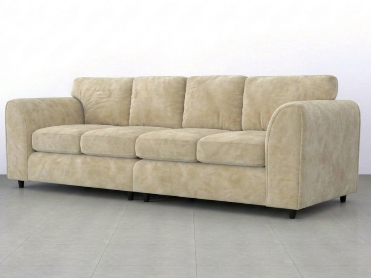 Cream plush velvet 4-seater corner sofa by Gamzo Outlet with full back design, ideal for modern living rooms.