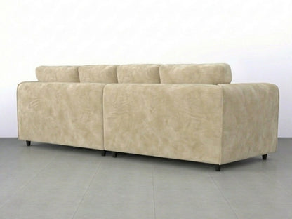 Cream plush velvet 4-seater full back corner sofa by Gamzo Outlet, showcasing soft fabric and spacious seating.
