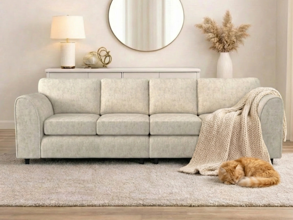 Cream Alaska Fabric 4 Seater Full Back Sofa by Gamzo Outlet, showing plush fabric upholstery and spacious seating for family comfort.