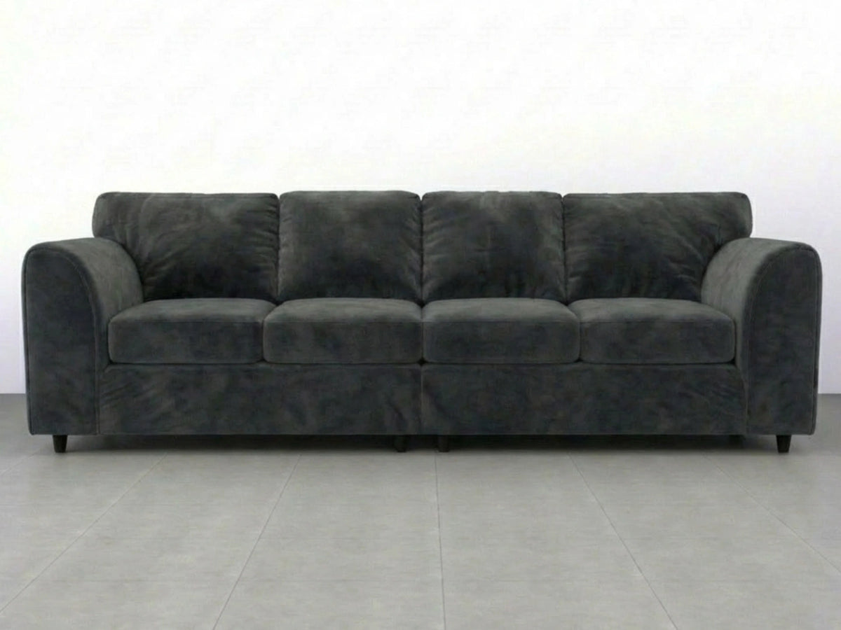 Dark grey plush velvet 4-seater full back corner sofa by Gamzo Outlet, showcasing a comfortable and modern design.