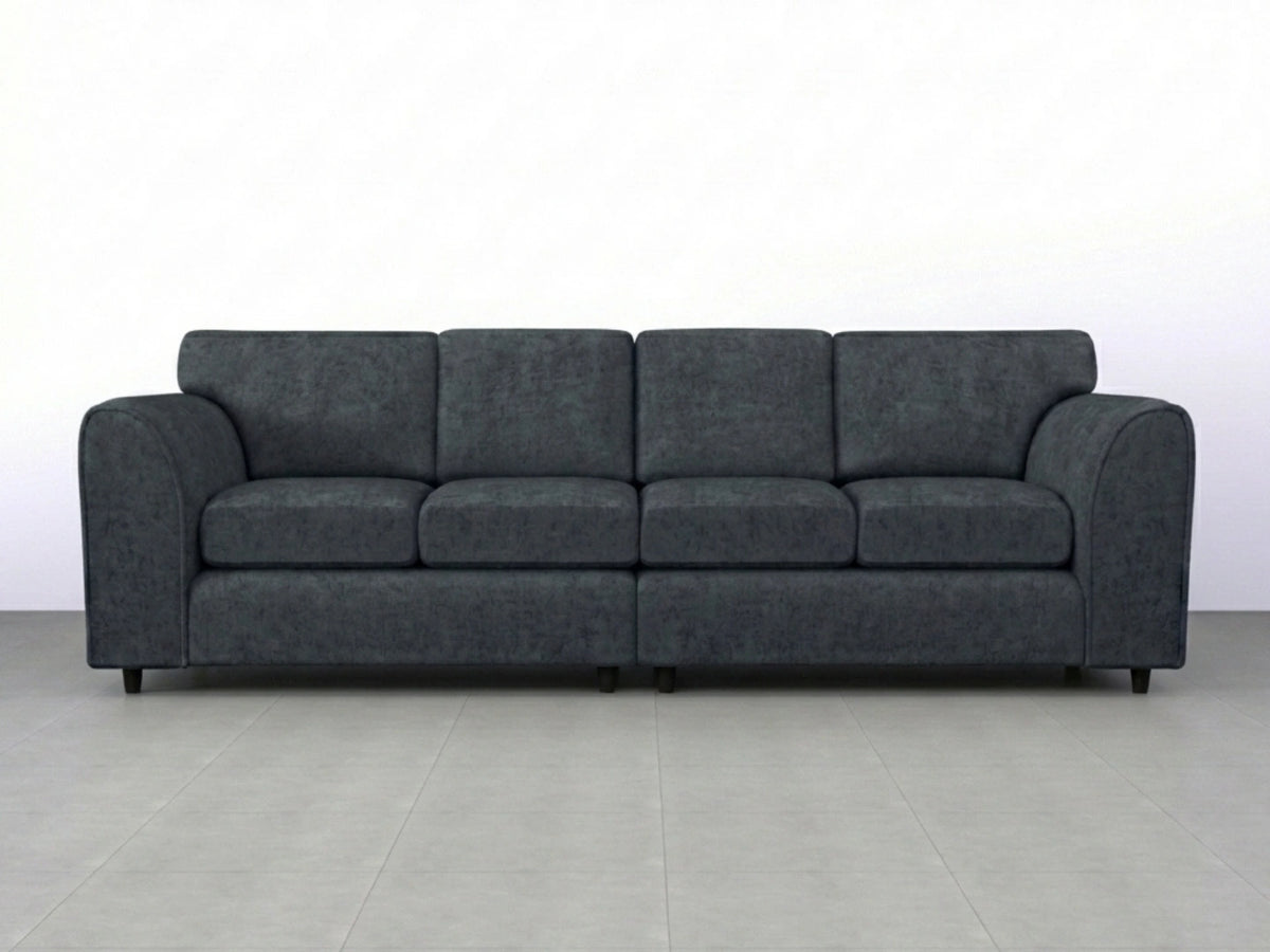 Dark grey Gamzo Outlet Alaska Fabric 4 Seater Sofa with full back and plush cushions, ideal for living room seating.