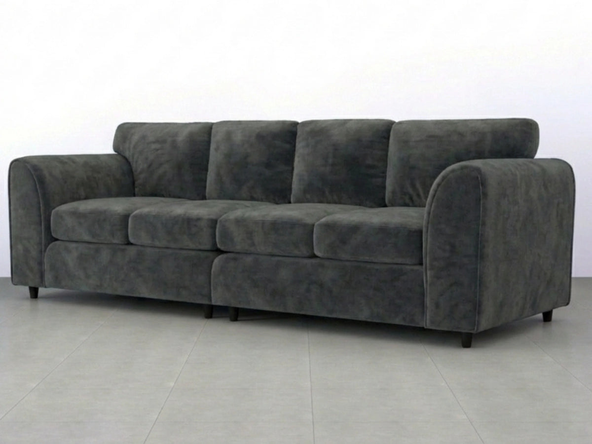 Dark grey plush velvet 4-seater full back corner sofa by Gamzo Outlet, showcasing a cozy, modern design with plush cushions.