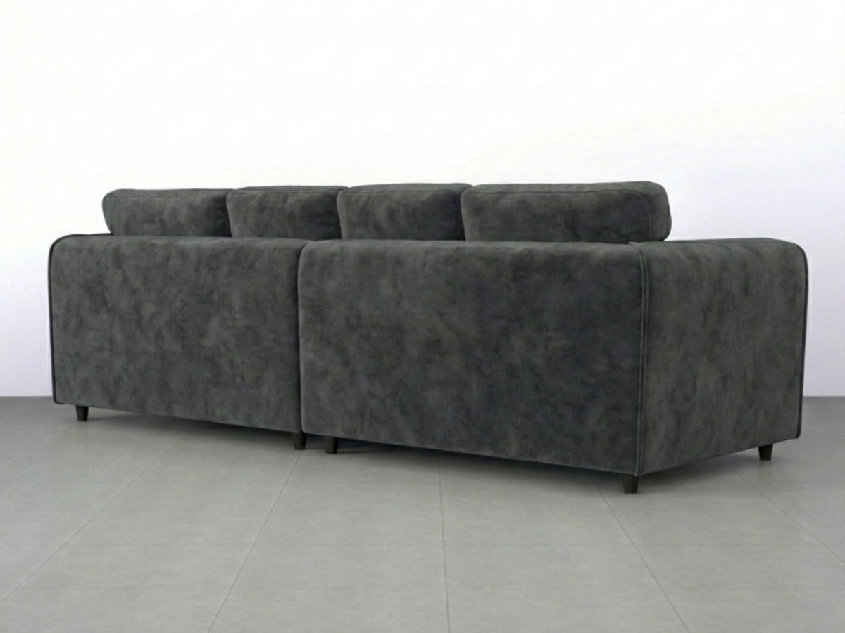 Dark grey plush velvet 4-seater full-back corner sofa by Gamzo Outlet, showcasing a modern, comfortable seating arrangement.