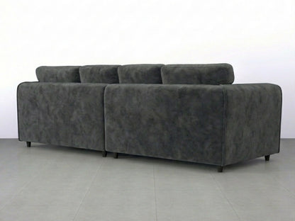 Dark grey plush velvet 4-seater full-back corner sofa by Gamzo Outlet, showcasing a modern, comfortable seating arrangement.