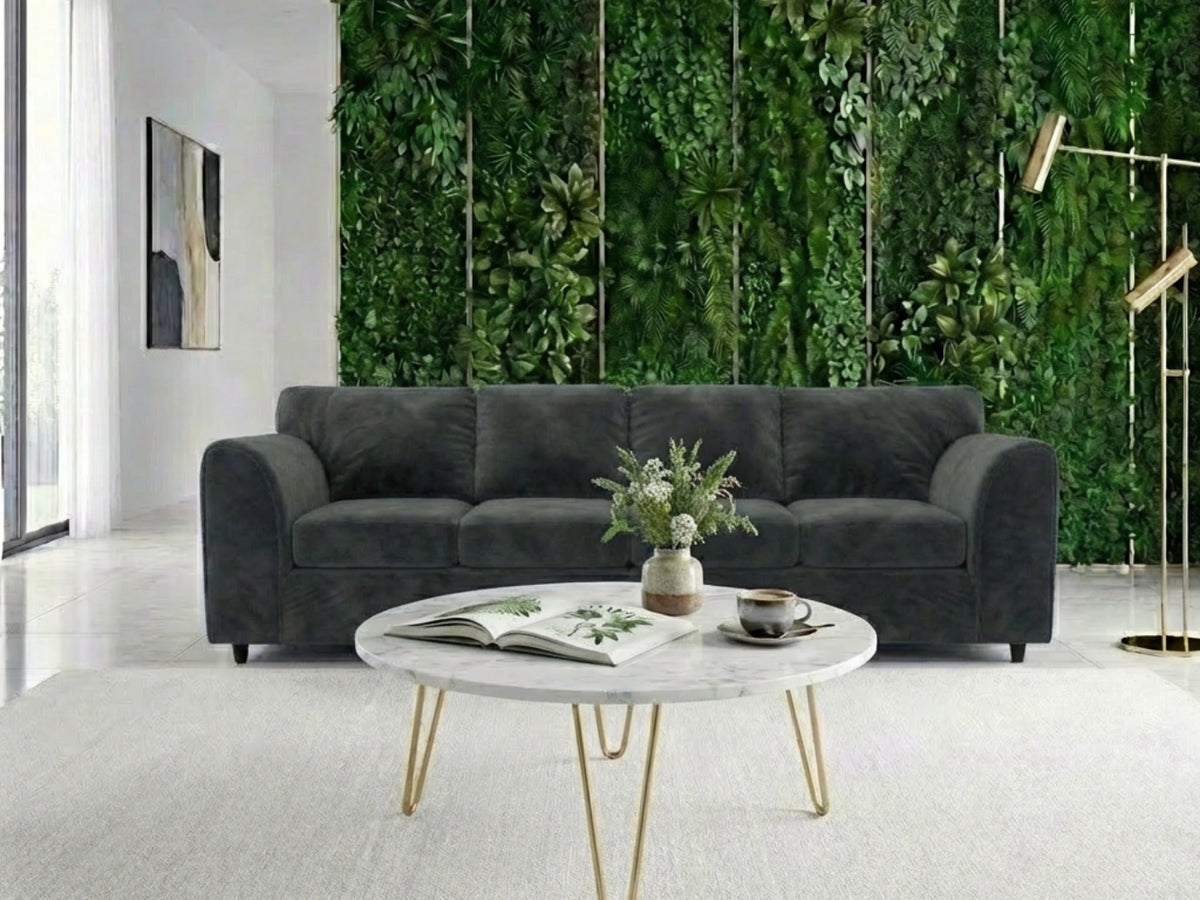 Dark grey plush velvet 4-seater full back corner sofa by Gamzo Outlet, showcasing a modern comfortable design.
