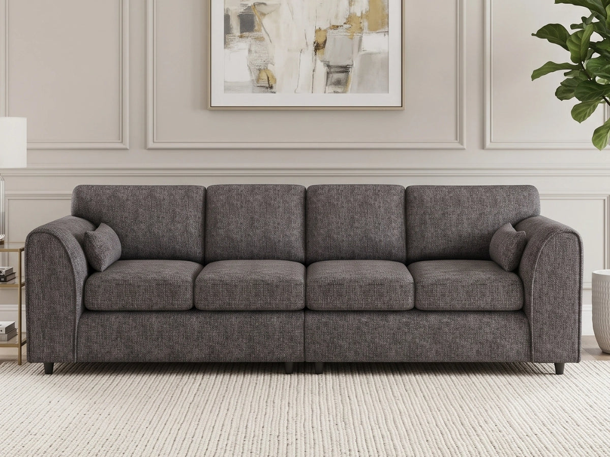 Grey Lisbon Fabric 4 Seater Corner Sofa with full back design by Gamzo Outlet, showcasing plush seating and modern style.