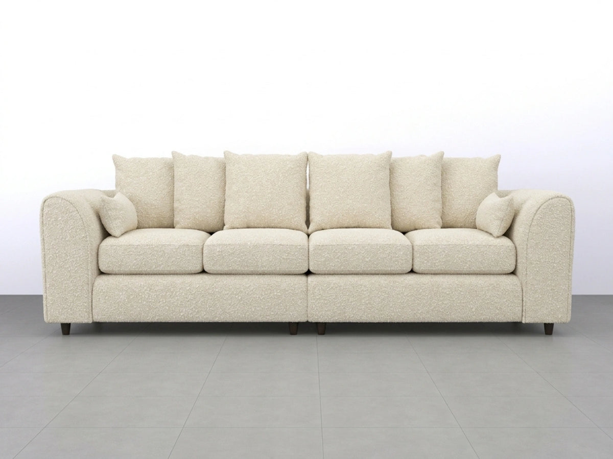 Ivory boucle fabric 4-seater scatter back sofa by Gamzo Outlet with plush cushions and modern design.