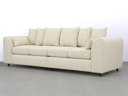 Ivory boucle fabric 4-seater scatter back sofa by Gamzo Outlet, showcasing its plush cushions and modern design.