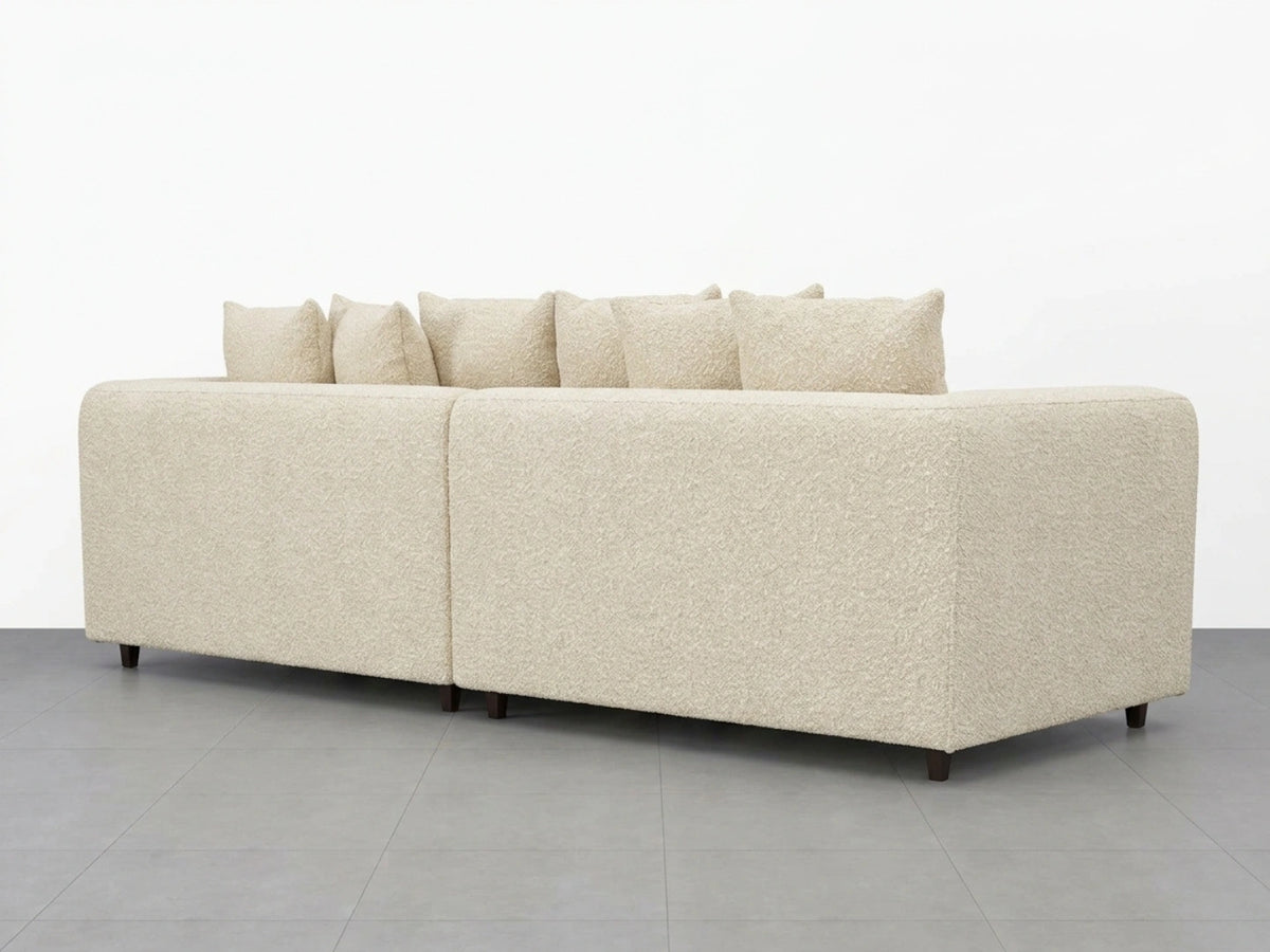 Ivory boucle fabric 4-seater scatter back sofa by Gamzo Outlet, showcasing plush cushions and stylish armrests.