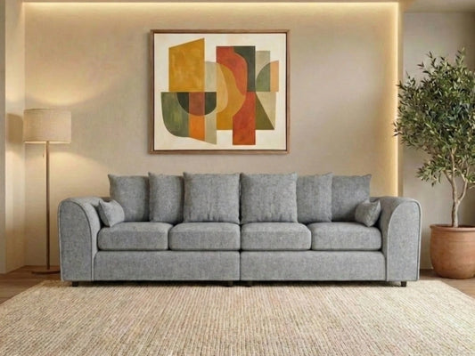 Light grey Alaska Fabric 4-seater scatter back corner sofa by Gamzo Outlet, showcasing plush cushions and modern design.