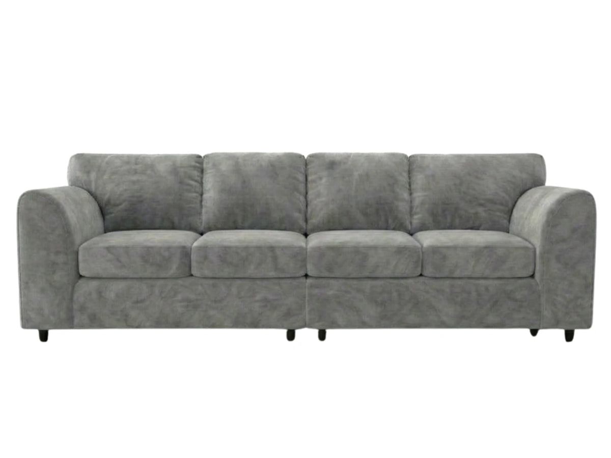 Light grey plush velvet 4-seater full back corner sofa by Gamzo Outlet with modern design and comfortable seating.