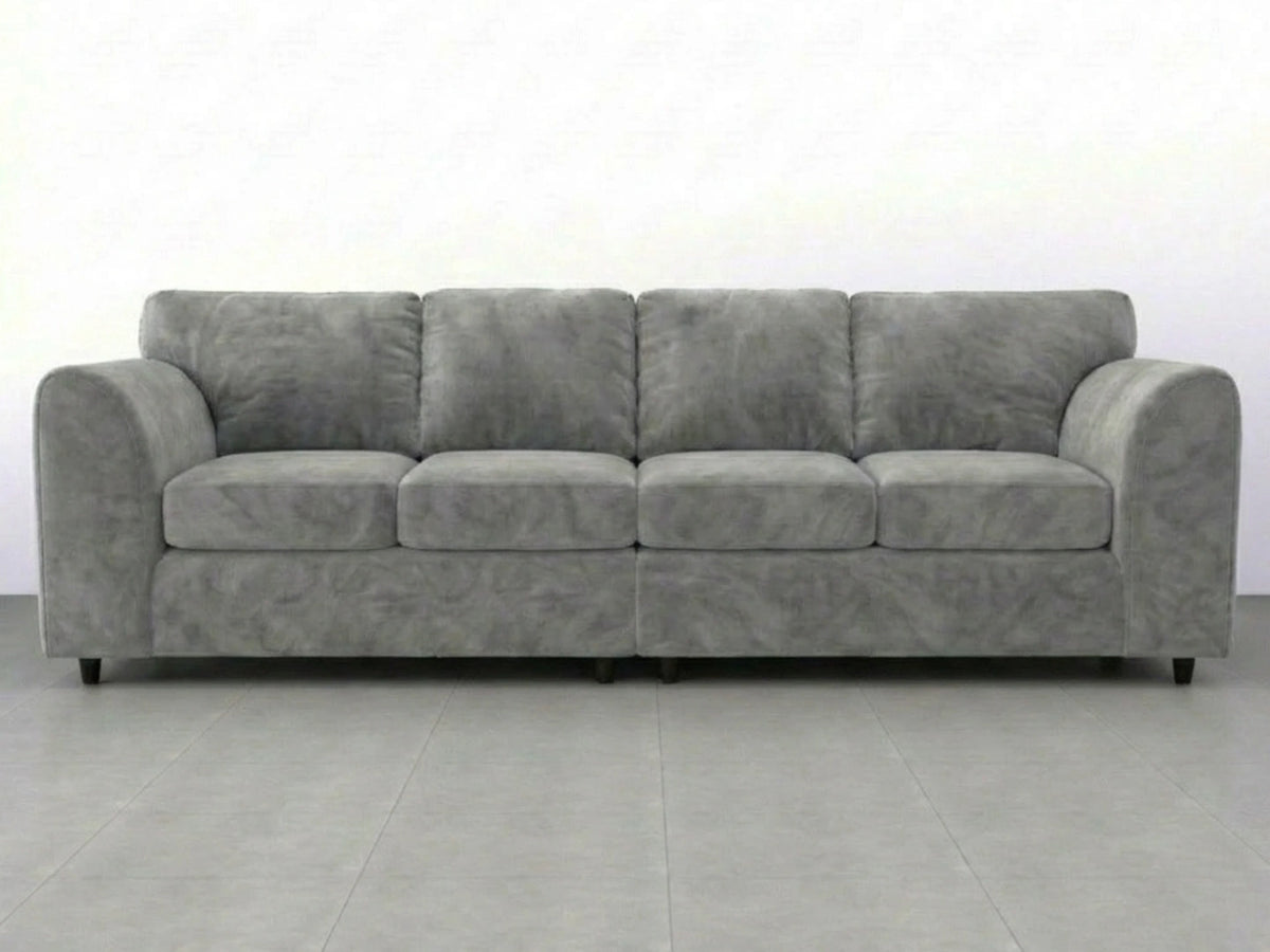 Light grey plush velvet 4-seater full back corner sofa by Gamzo Outlet, showcasing soft upholstery and spacious seating.