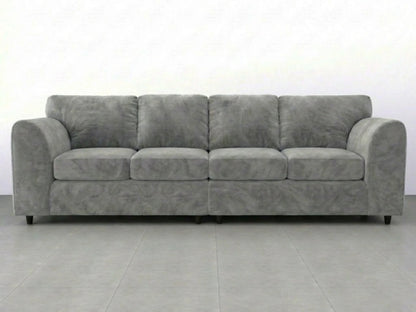 Light grey plush velvet 4-seater full back corner sofa by Gamzo Outlet, showcasing soft upholstery and spacious seating.
