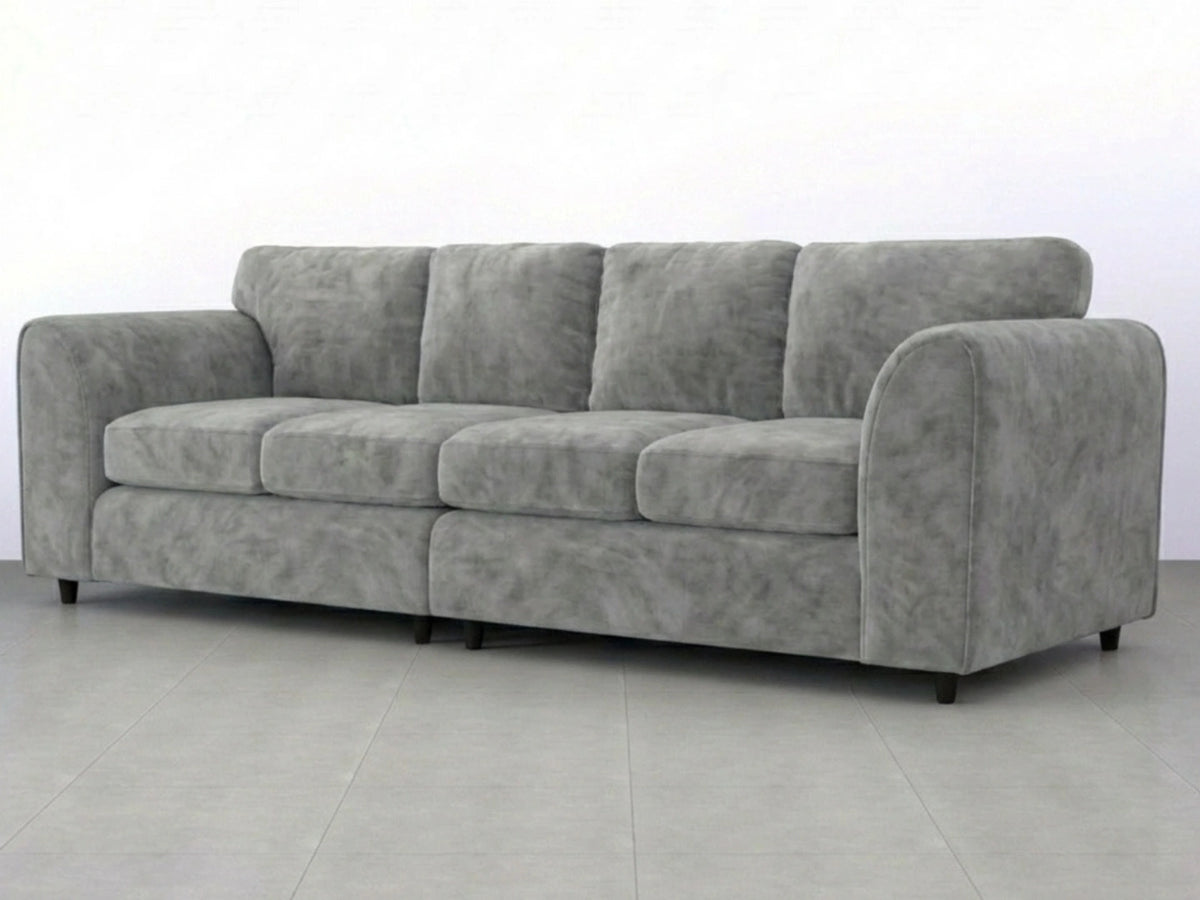 Light grey plush velvet 4-seater full back corner sofa by Gamzo Outlet with modern design and comfortable seating.