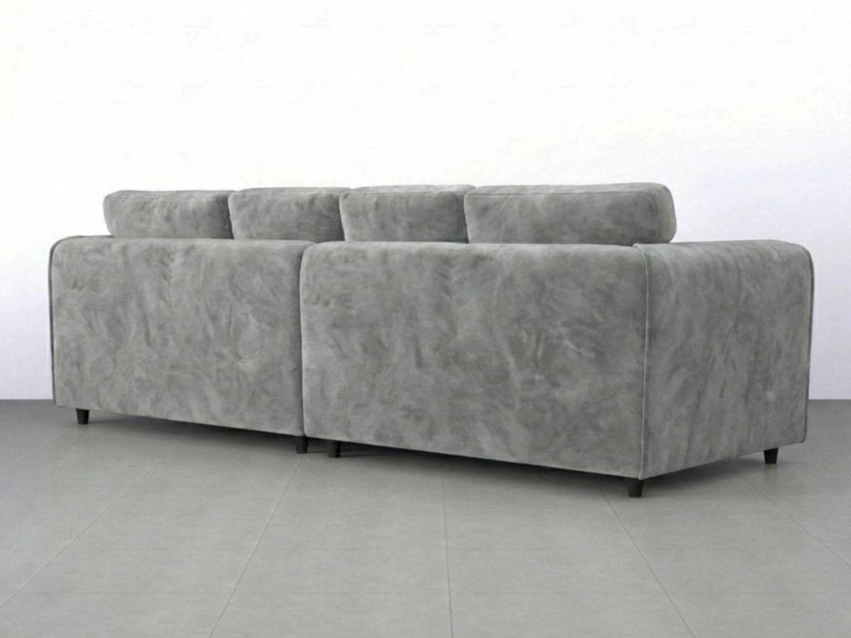 Light grey plush velvet 4-seater full back corner sofa by Gamzo Outlet, showcasing a cozy, modern living room setup.