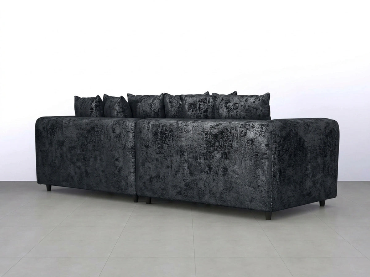 Midnight black crushed velvet 4-seater scatter back corner sofa by Gamzo Outlet, showcasing plush upholstery and modern design.