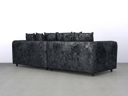 Midnight black crushed velvet 4-seater scatter back corner sofa by Gamzo Outlet, showcasing plush upholstery and modern design.