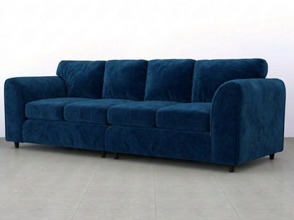 Midnight blue plush velvet 4-seater full back corner sofa by Gamzo Outlet, showing comfortable cushions and modern design.