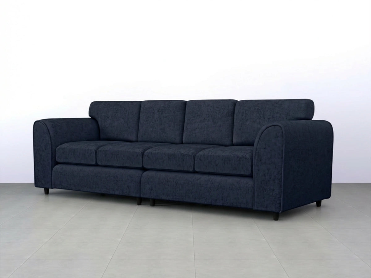 Alaska Fabric 4 Seater Full Back Sofa in midnight blue, featuring plush cushions and a sturdy frame by Gamzo Outlet.
