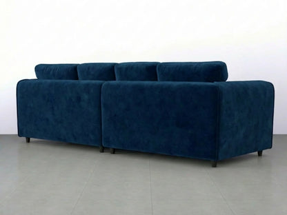 Midnight blue plush velvet 4-seater corner sofa with full back from Gamzo Outlet, showcasing soft upholstery and spacious seating.
