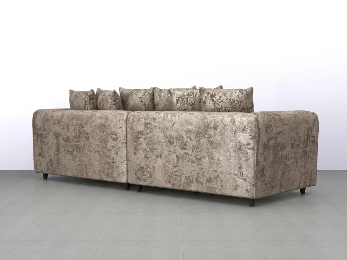 Crushed velvet 4-seater scatter back corner sofa in misty mink color, modern design, from Gamzo Outlet.