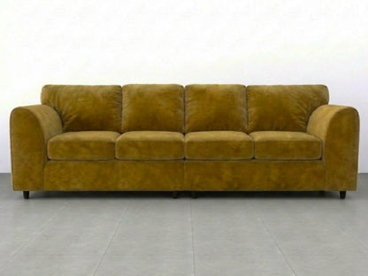 Gamzo Outlet plush velvet 4-seater full back corner sofa in mustard color with cushioned armrests and spacious seating.