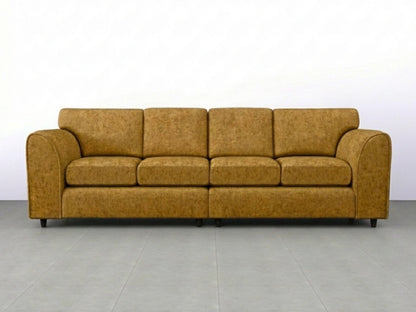 Gamzo Outlet Alaska Fabric 4 Seater Sofa in mustard with full back design, showcasing plush seating for comfortable lounging.