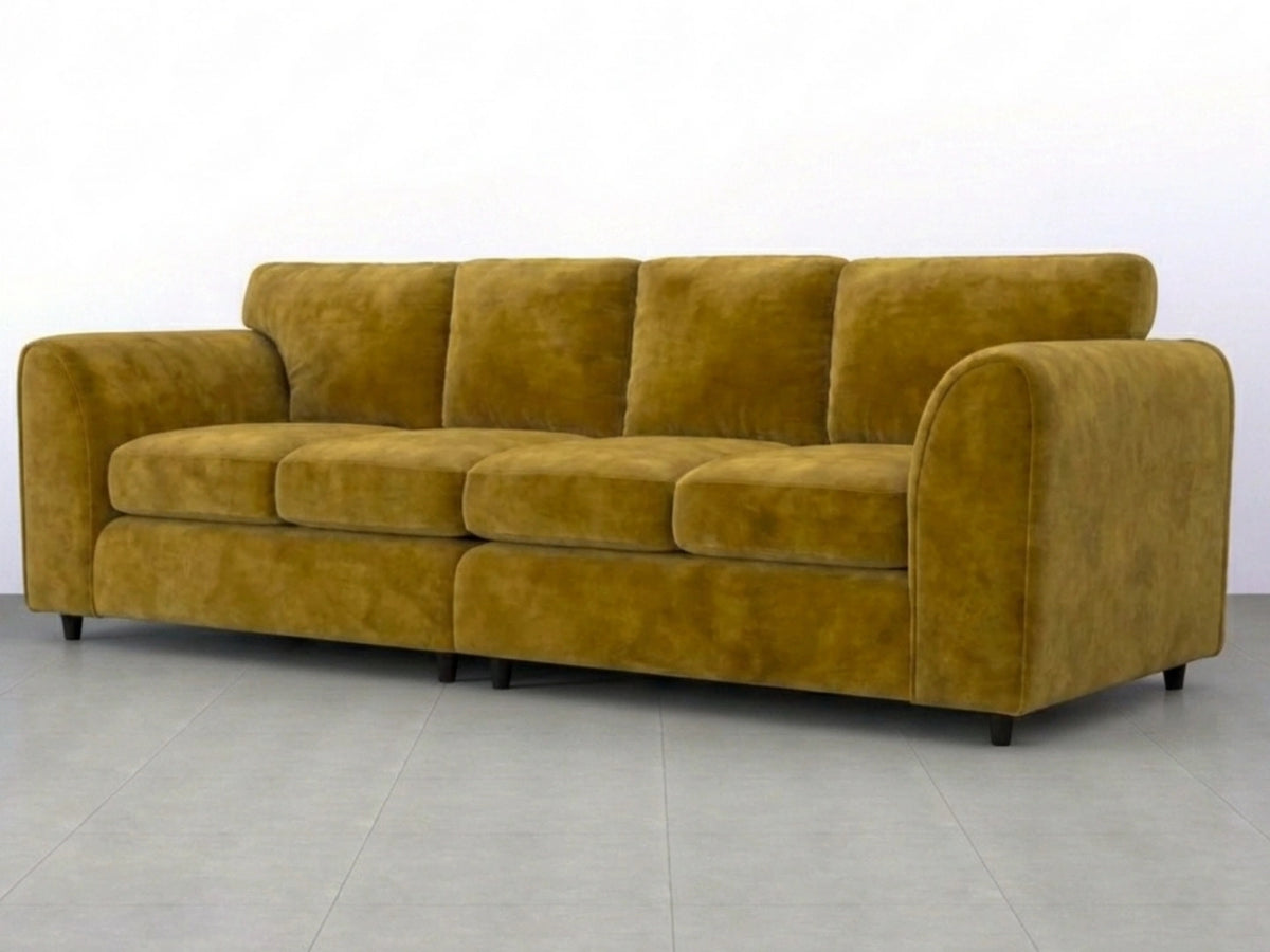 Mustard plush velvet 4-seater corner sofa with full back support, designed by Gamzo Outlet for cozy and stylish living rooms.