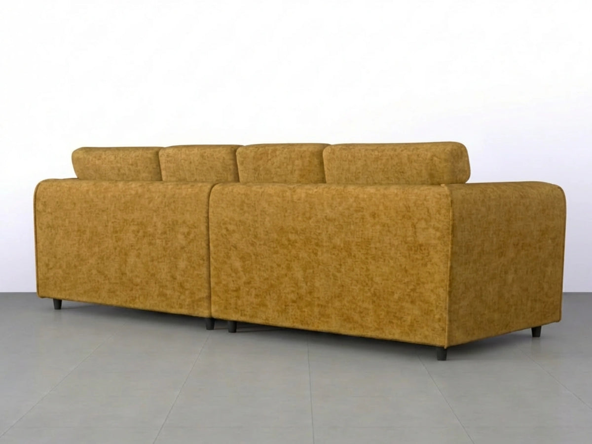 Gamzo Outlet Alaska Fabric 4 Seater Full Back Sofa in mustard color, showcasing plush cushions and modern design.