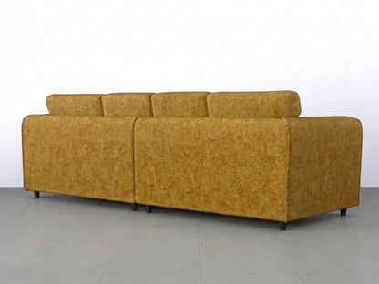 Gamzo Outlet Alaska Fabric 4 Seater Full Back Sofa in mustard color, showcasing plush cushions and modern design.