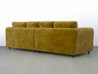 Mustard plush velvet 4-seater full back corner sofa from Gamzo Outlet, showcasing comfortable cushions and modern design.