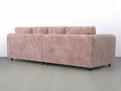 Pink plush velvet 4-seater full back corner sofa by Gamzo Outlet, showing the soft fabric and spacious design.