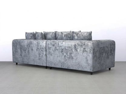 Silver crushed velvet 4-seater scatter back corner sofa by Gamzo Outlet, showcasing plush upholstery and modern design.