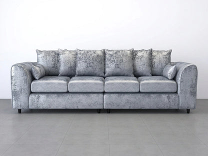 Silver crushed velvet 4-seater scatter back corner sofa by Gamzo Outlet, showcasing plush upholstery and modern design.
