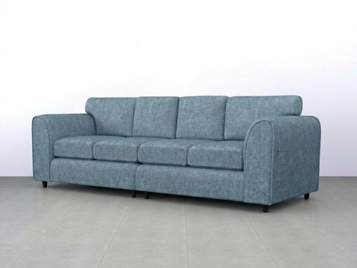Sky blue Alaska Fabric 4 Seater Full Back Sofa by Gamzo Outlet, showing the comfortable, full-back design and plush fabric upholstery.