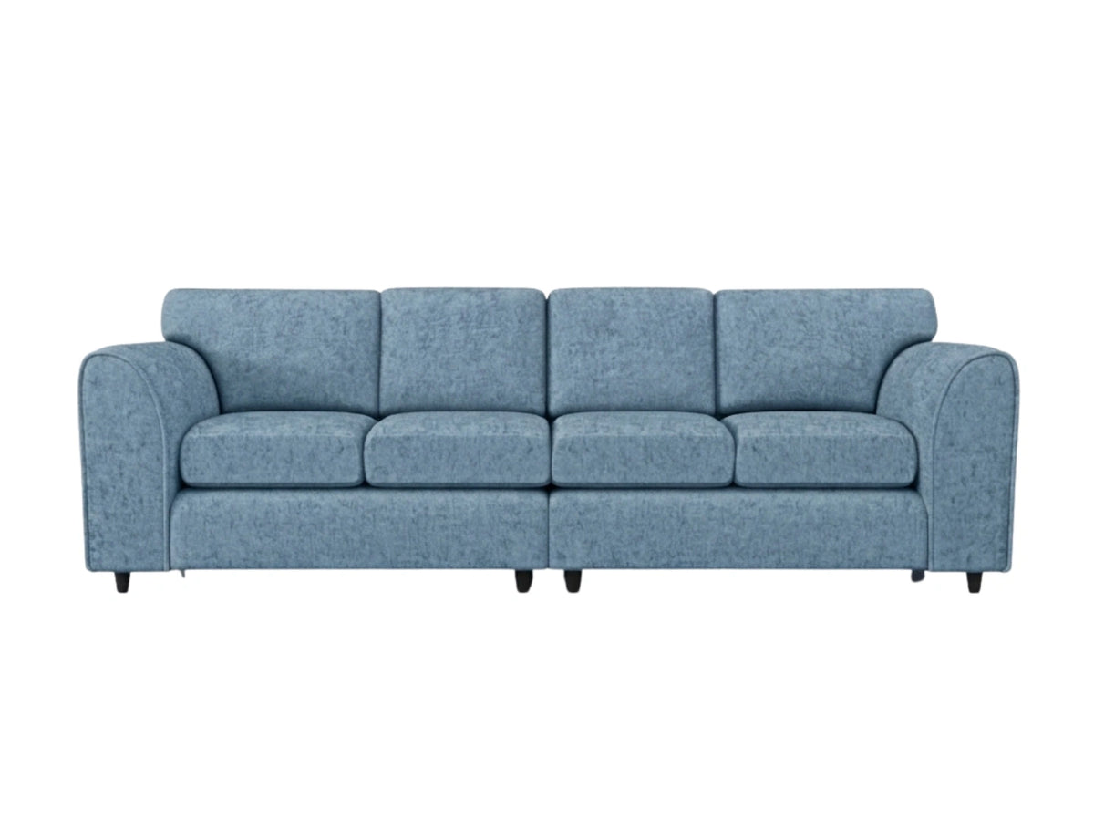 Sky blue Alaska Fabric 4 Seater Sofa by Gamzo Outlet with full back support and plush cushions in a modern living room setting.